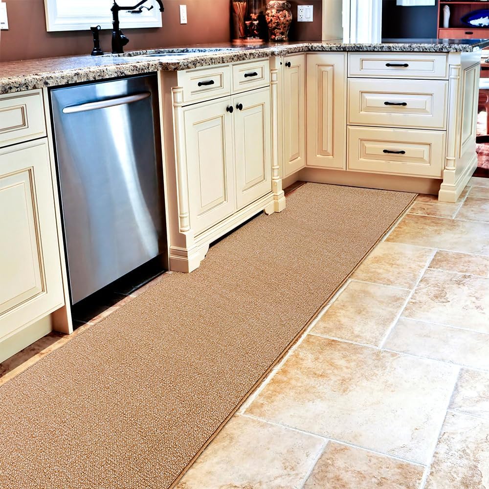 Tappeto Cucina 57x330 cm Tessitura Piatta Antiscivolo Multiuso Corsia Corridoio Made In Italy Beige