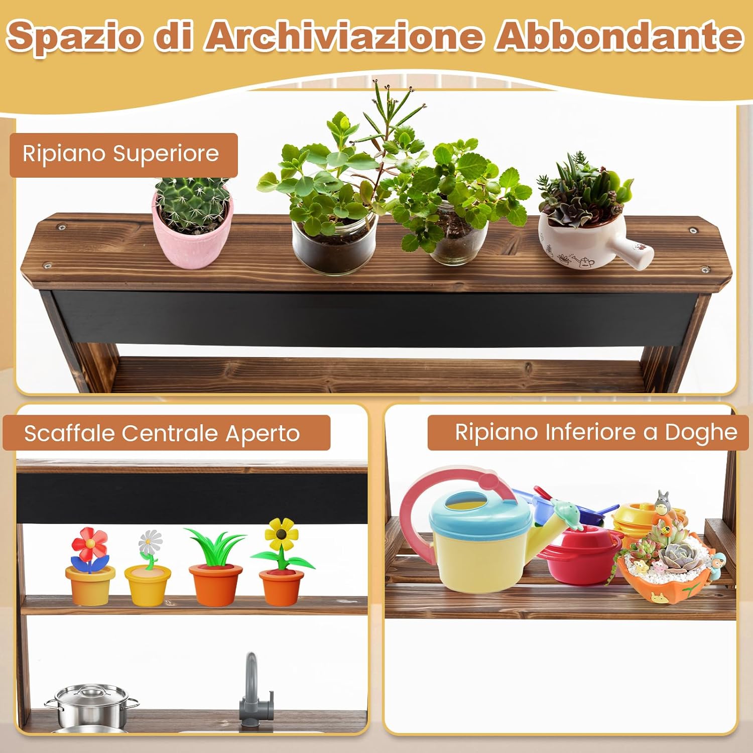 Cucina Giocattolo per Bambini, Cucina per Bambini in Abete Cinese con Rubinetto Girevole e Lavandino Rimovibile, Fornelli e Manopole, Lavagna, per Bambini 3-7 Anni