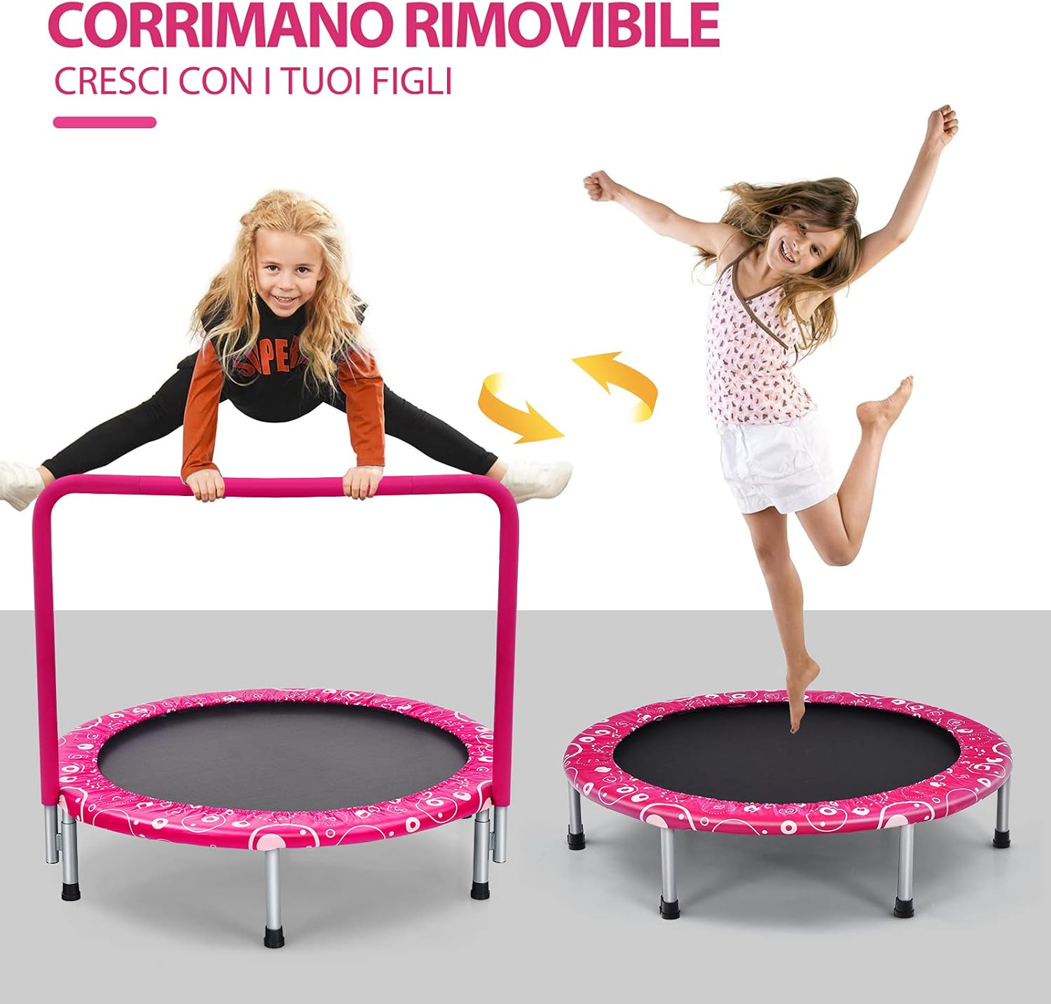 Trampolino Elastico per Bambini, Tappeto Elastico Pieghevole per Bambini con Copertura, Cuscinetti Antiscivolo e Maniglia, Ideale per Interno ed Esterno, Carico Massimo 150 kg