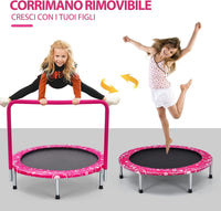 Trampolino Elastico per Bambini, Tappeto Elastico Pieghevole per Bambini con Copertura, Cuscinetti Antiscivolo e Maniglia, Ideale per Interno ed Esterno, Carico Massimo 150 kg