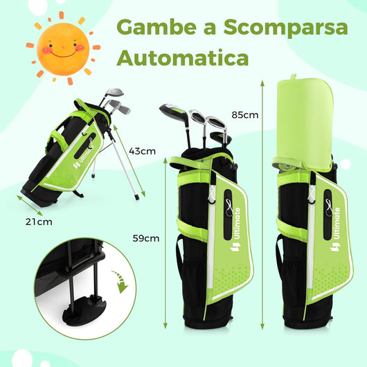 Set di Mazze da Golf per Bambini 5-7 Anni, Set Allenamento Golf con Sacca, Fodera Impermeabile, Legno di Fairway 3, Ferro 7, Ferro S e Putter per Bambini e Bambine, Destrorso