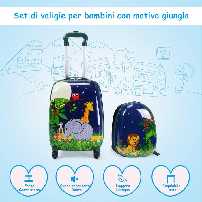 Set di Valigia per Bambini, 16" Valigia+ 12" Zaino, 2 Pezzi, con Ruote Girevoli a 360° e Maniglia Retrattile, Ideale per Viaggiare in Modo Comodo e Divertente (Modello 1)