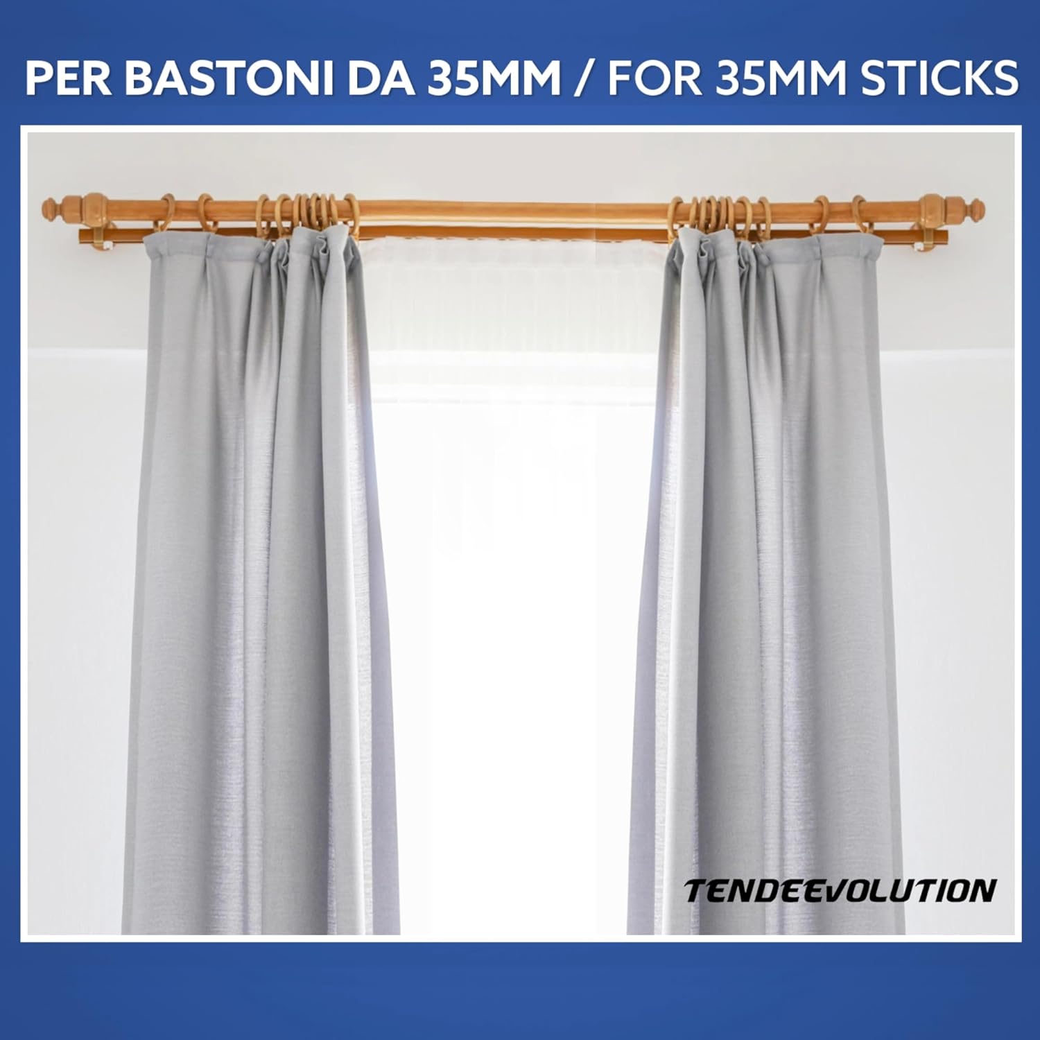 Coppia di Supporti Doppi in Legno per Tenda, Bastone 35 mm, Colore Bianco, 100% Legno di Alta Qualità, Made in Italy