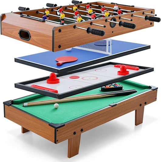 Tavolo Multigioco Gioco Multifunzione 4 in 1- Calcio Balilla, Biliardo, Ping Pong, Hockey, per Adulti e Bambini