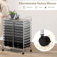 Carrello di Stoccaggio con 20 Cassetti, Carrello portaoggetti con 4 Ruote, Carrello Multiuso per Scuola Ufficio Cucina, 64 x 39 x 88 cm (Nero sfumato)