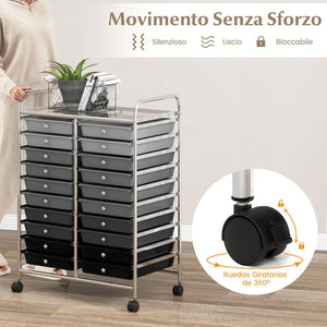 Carrello di Stoccaggio con 20 Cassetti, Carrello portaoggetti con 4 Ruote, Carrello Multiuso per Scuola Ufficio Cucina, 64 x 39 x 88 cm (Nero sfumato)