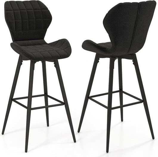 Set di 2 Sgabelli da Bar, 2 Sedie da Bar Imbottite con Schienale e Poggiapiedi, Sedie da Cucina con Telaio in Metallo, Sedie da Pranzo Portata 150 kg, 51 x 48 x 104 cm