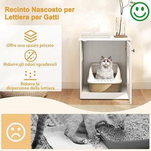 Lettiera per Gatti 51 x 47 x 57 cm, Toilette Nascosta per Gatti con Anta, Armadietto per Soggiorno e Camera da Letto, Bianco