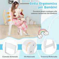 Toeletta Trucco 2 in 1 per Bambina, Specchiera Staccabile per Ragazza in Legno Robusto con 4 Cassetti in Tessuto, Sgabello e Specchio, Postazione Trucco per 3 Anni, 104 x 40 x 117 cm (Bianco)