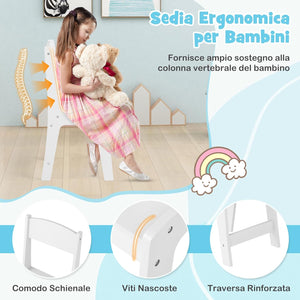 Toeletta Trucco 2 in 1 per Bambina, Specchiera Staccabile per Ragazza in Legno Robusto con 4 Cassetti in Tessuto, Sgabello e Specchio, Postazione Trucco per 3 Anni, 104 x 40 x 117 cm (Bianco)