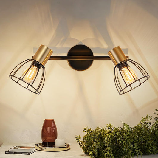 ZMH Applique vintage a 2 luci E14 nera orientabile a 350° per camera da letto o corridoio