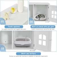 Casetta per Gatti, Casetta-comodino per Gatti con Doppie Porte e Finestre, Casetta Decorativa Ventilata per Domestici, 81 x 53 x 49 cm (Bianco)