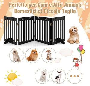 Cancelletto di Sicurezza Pieghevole, Barriera per Animali Domestici, in Legno, 4 Pannelli, 203 x 60 x 1,5 cm (Marrone)
