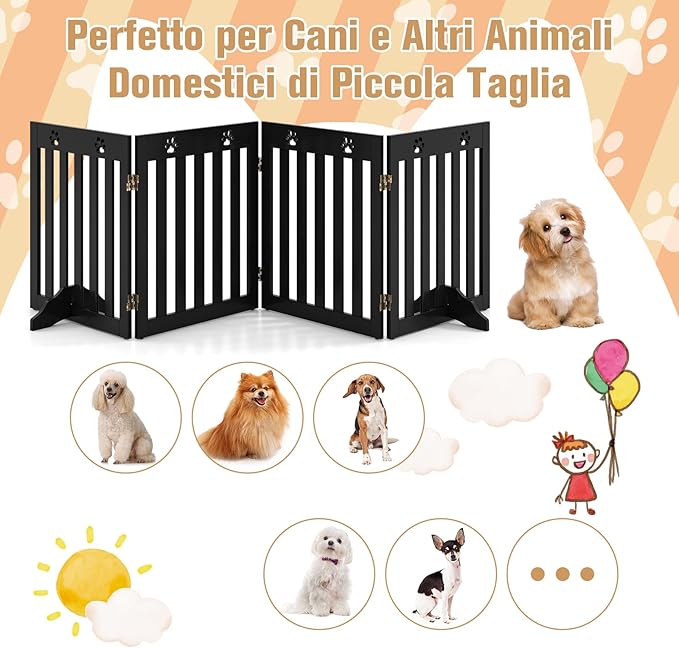 Cancelletto di Sicurezza Pieghevole, Barriera per Animali Domestici, in Legno, 4 Pannelli, 203 x 60 x 1,5 cm (Marrone)
