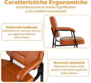 Set di 2 Sedie da Ufficio, Sedia per Sala d'Attesa con Struttura in Metallo, Braccioli Imbottiti, Sedia da Ospiti per Ufficio Riunioni, Portata 180kg (Marrone)