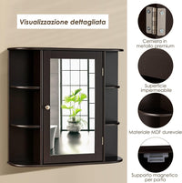 Armadietto del Bagno con Specchio, Armadietto di Legno Appeso con Mensole Regolabili, Armadietto dei Medicinali Multiuso per Bagno Salone Cucina (Marronre)