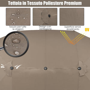 Ombrellone da Giardino Doppio 470 cm, Ombrello per Esterno con Manovella e 12 Stecche, Ombrello Rettangolare Pieghevole, per Giardino Piscina Terrazza, 470 x 280 x 245 cm (Marrone)
