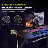 Scrivania Gaming Ergonomica, Tavolo da Gioco per Computer, con Porta Bicchiere e Gancio per Cuffie, Nero 115x73x76,5 cm
