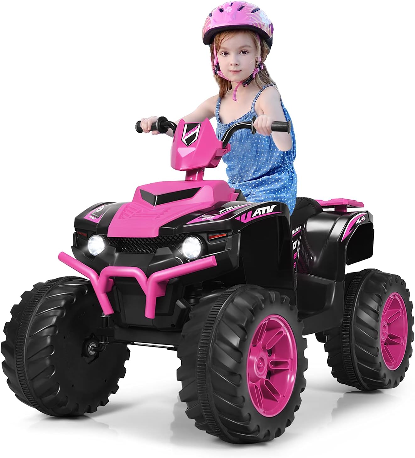 12 V Quad Elettrico per Bambini, Auto Elettrica Cavalcabile con Luci LED e Musica, Velocità Fino a 5km/h, per Bambini 3-7 Anni (Rosa)