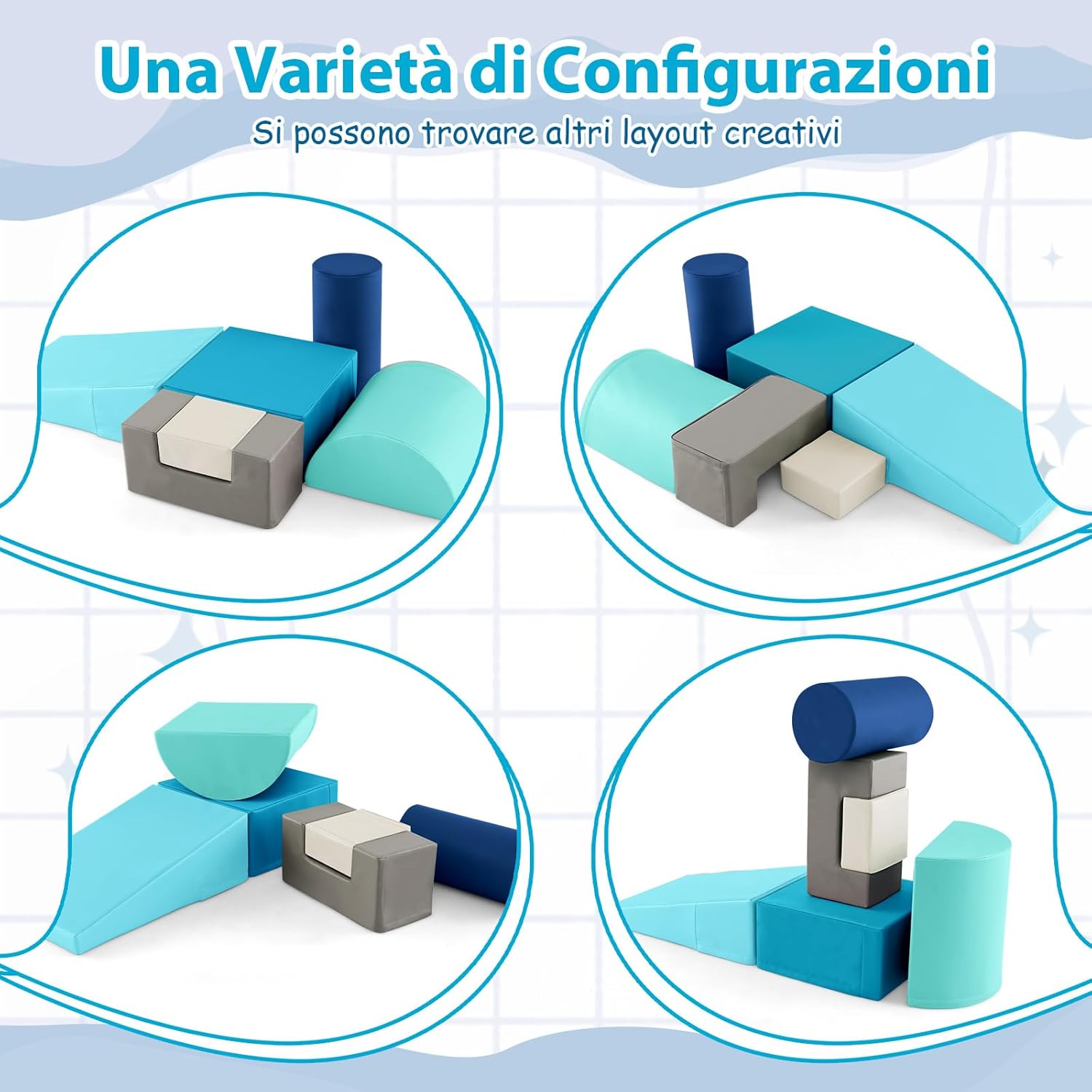 Set di 6 Blocchi per Bambini con Diverse Forme e Colori, Centro Attivit¨¤ Palestrina Giocattolo per Arrampicata e Strisciamento (Blu chiaro)