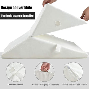 Cuscino a Cuneo per Letto e Divano, Cuscino da Lettura Relax, per Gambe Schiena e Ginocchio, con Fodera Lavabile (Bianco)