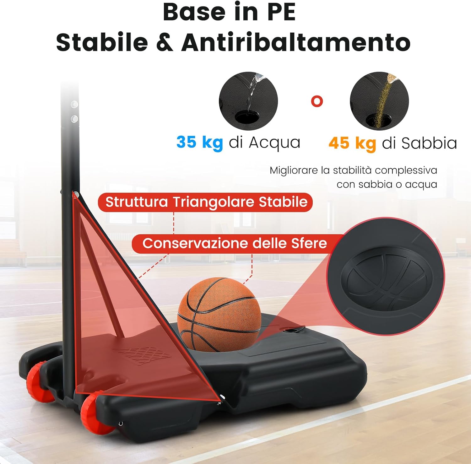 Canestro da Basket Regolabile in Altezza 193-248 CM, Canestro da Basket da Esterno ed Interno con Ruote e Supporto per Pallone, Canestro da Basket per Parco, Casa e Giardino