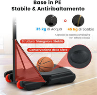 Canestro da Basket Regolabile in Altezza 193-248 CM, Canestro da Basket da Esterno ed Interno con Ruote e Supporto per Pallone, Canestro da Basket per Parco, Casa e Giardino