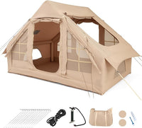Tenda da Campeggio Gonfiabile, Tenda da Campeggio in Tessuto Oxford per 4-6 Persone con Pompa, Finestre a Rete, Porte e Borsa da Trasporto, 300 x 210 x 197 cm