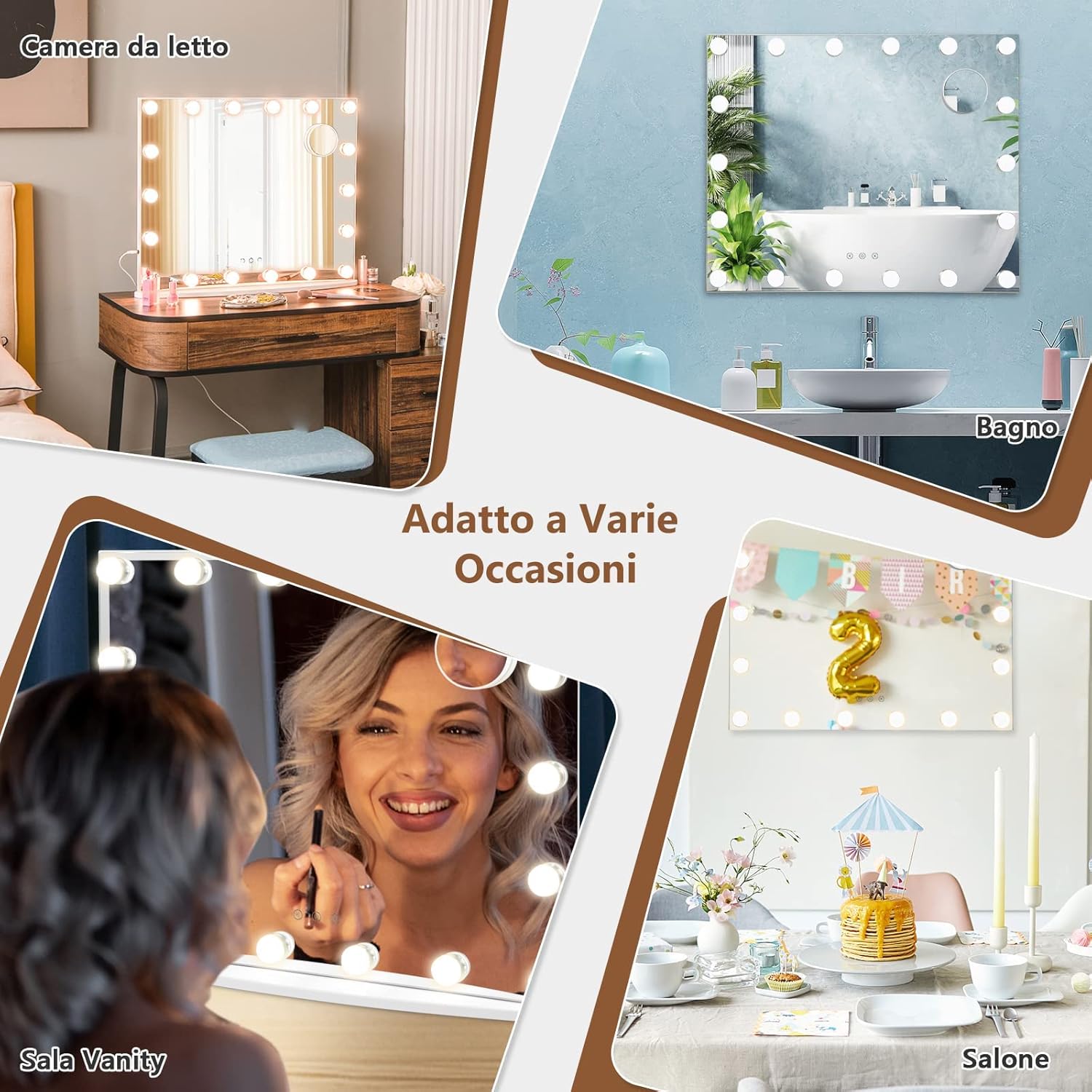 Specchio Trucco con 18 Luci, Specchio Rettangolare per Bagno con Interruttore a Sfioramento, Luce LED a 3 Colori, Luminosità Regolabile, 65 x 52,5 cm