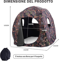 Tenda da Caccia Pieghevole per 3 Persone, Tenda da Caccia con Telaio in Acciaio e Finestre a Maglie, Tenda Mimetica con Borsa per Trasporto, con Visione 270°