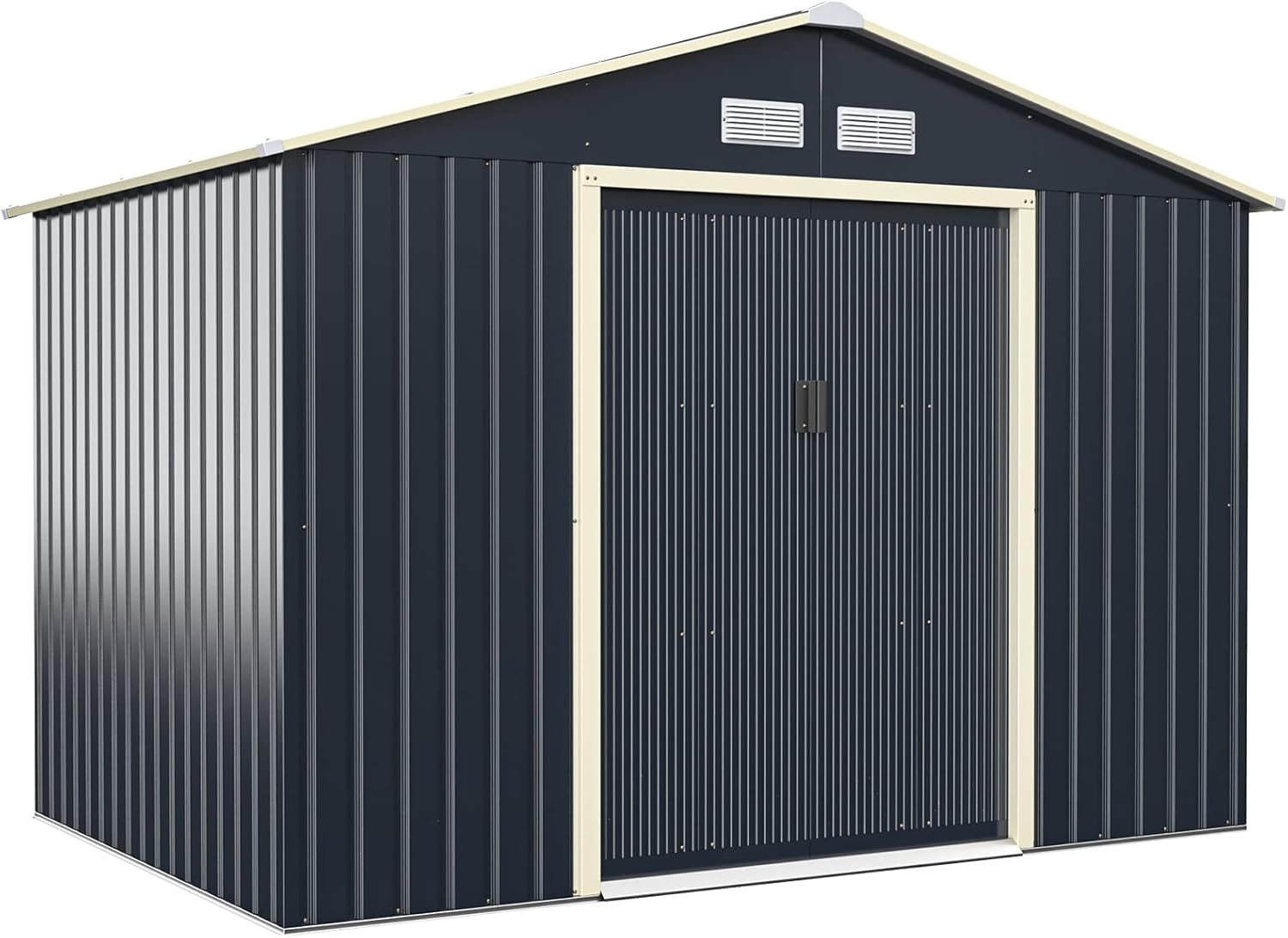 Casetta da Giardino Porta Attrezzi in Lamiera Acciaio Zincato 4,83 M2, Capanno da Esterno con Tettoia, Sfilati e Ante Scorrevoli (267 x 181 x 202 cm)