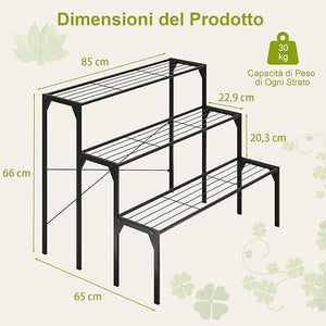 Scaffale Portafiori a 3 Ripiani, Porta Piante da Esterno e Interno a Scala, Scaffale Porta Vasi di Metallo per Balcone, Soggiorno e Giardino