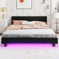 Letto Matrimoniale in Legno, Struttura per Letto Con Testiera Imbottita Luce LED Multicolore e Telecomando, Carico 200 kg, Silenzioso (Nero)