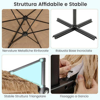 Ombrellone da Spiaggia 283 cm, Ombrello Tiki di Paglia in PE con Base, Ombrellone Sospeso Hawaiano per Giardino Piscina Terrazza
