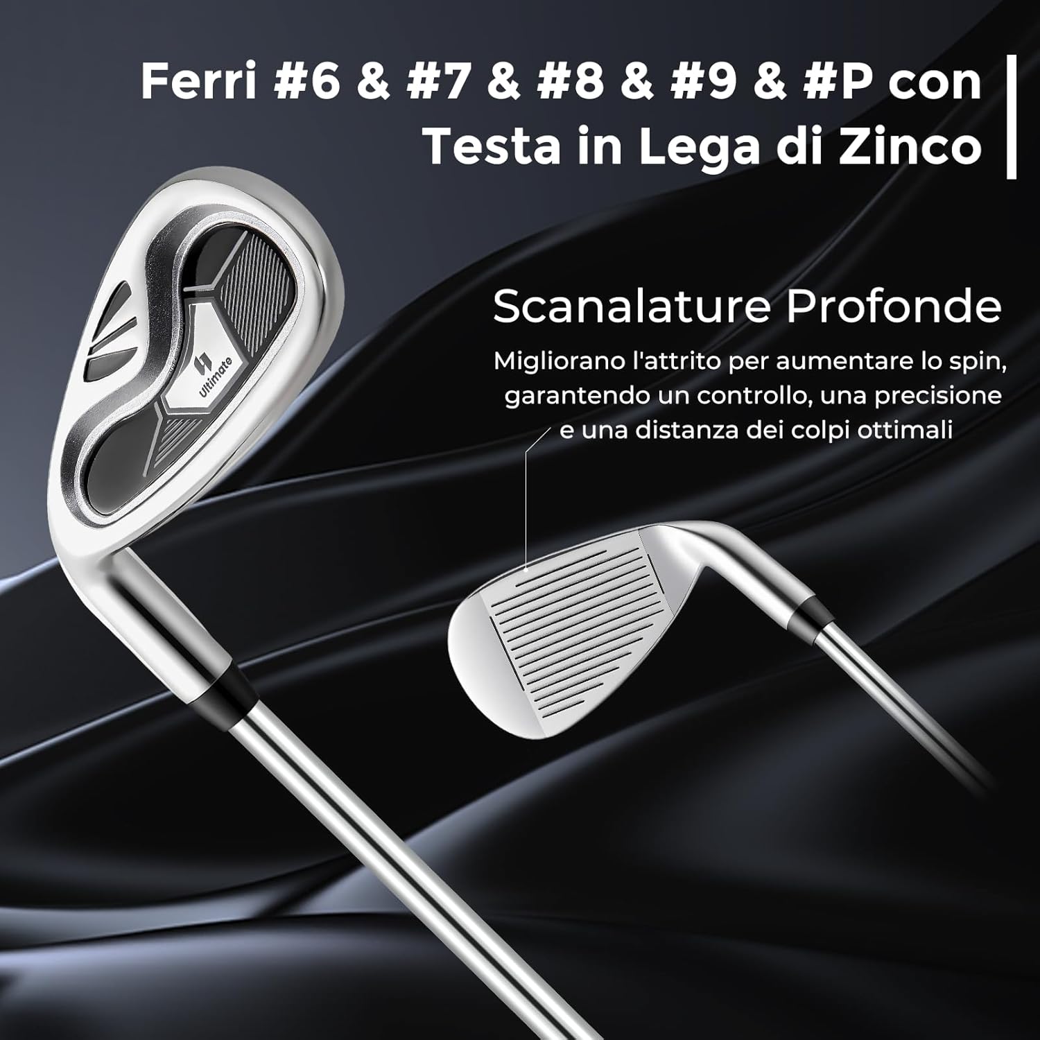 Set Completo di Mazze da Golf per Mancini da Uomo, Borsa Portatile con Supporto e Cappuccio Antipioggia, Include Driver 1 da 460CC, Fairway 3, Ibrido 4, Ferri 6, 7, 8, 9, P e Putter (Grigio)