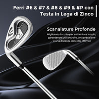 Set Completo di Mazze da Golf per Mancini da Uomo, Borsa Portatile con Supporto e Cappuccio Antipioggia, Include Driver 1 da 460CC, Fairway 3, Ibrido 4, Ferri 6, 7, 8, 9, P e Putter (Grigio)