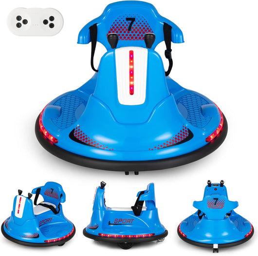 6V Autoscontro Elettrico per Bambini, Veicolo Elettrico con Telecomando, Girevole a 360°, Luci LED Colorate e Cintura di Sicurezza Regolabile, 37-95 Mesi (Blu)