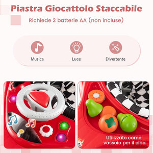4 in 1 Girello per Bambini, Primi Bassi per Neonati con Altezza Regolabile, Girello Pieghevole con Vassoio Rimovibile, Musica e Luci, per Bambini 6+ Mesi (Rosso)