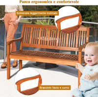 Panchina da Giardino in Legno, Panca per 2 Persone, Schienale Ergonomico, per Cortile Veranda Piscina Balcone, 126 x 63 x 91 cm