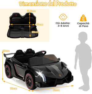 Lamborghini Macchina Elettrica per Bambini, Auto Elettrica Cavalcabile con Telecomando Luci LED, 3 Velocità, 3-6 km/h, Modalità Dondolo, per Bambini 3-8 Anni (Nero)