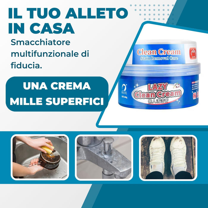 Pasta Pulente Multiuso 400g, con Spugna + Panno Magico Microfibra, Anticalcare Doccia, Azione Antigoccia, Brilla Acciaio, Vetri e Superfici, Detergente Universale Biodegradabile.