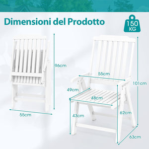 Sedia Esterno Pieghevole, Sedia Ergonomica in HDPE con Braccioli, Schienale Curvo e Seduta a Doghe, Poltrona Pranzo per Giardino Balcone Patio, Portata 150 kg (Bianco)