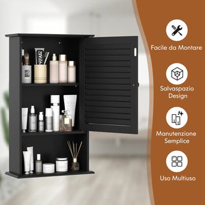 Armadio del Bagno Montato a Muro, Mensola Interna Regolabile, Struttura in MDF di Qualità, Pratico e Salva Spazio, Design Unico (Nero)