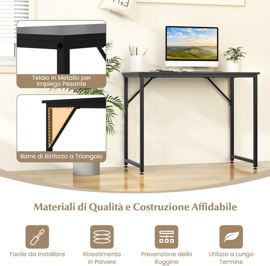 Scrivania per Computer 100 x 50 x 77 cm, Scrivania Moderna e Salvaspazio in Metallo Resistente con Piedini Regolabili, Scrivania Versatile per Casa e Ufficio (Nero)