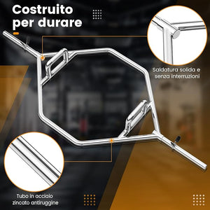 Barra della Trappola Olimpica, Olympic Hex Trap Bar in Acciaio con Maniglie Piegehvole, Barra Sollevamento Pesi, Capacità di Carico 226 kg(Argento)