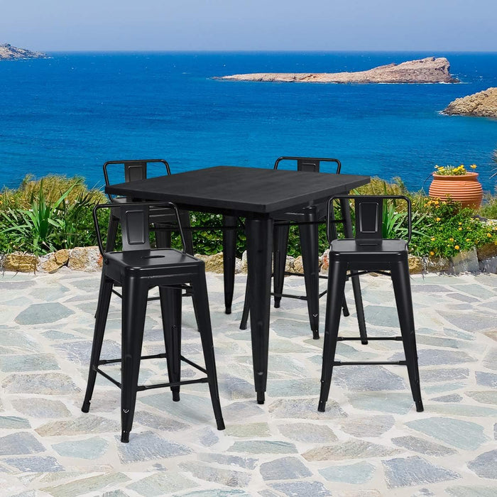 Set di 4 Sgabelli da Bar da 62 cm, Impilabile Sedie da Cucina Alto, in Metallo, con Schienale Rimovibile, Poggiapiedi, Design Industriale (Nero)