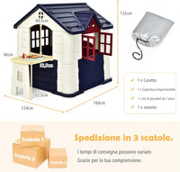 Casetta per Bambini con Porte e Finestre, Casetta Giocattolo con Tavolo, Set Giocattolo con 7 Pezzi, Ideale per Bambini 3-8 Anni, 164x124x132 cm (Blu)