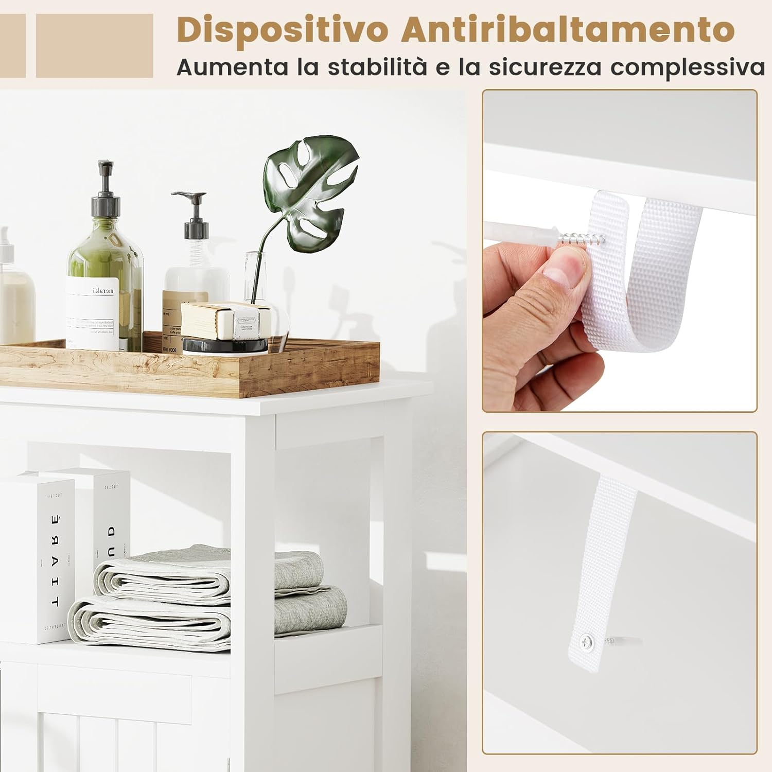 Mobile da Bagno, Armadietto Salvaspazio da Terra con Ripiano Regolabile e 2 Ante, Credenza Moderno in Legno per Soggiorno, Camera da Letto e Ufficio, 60 x 30 x 80 cm, Portata 90 kg (Bianco)