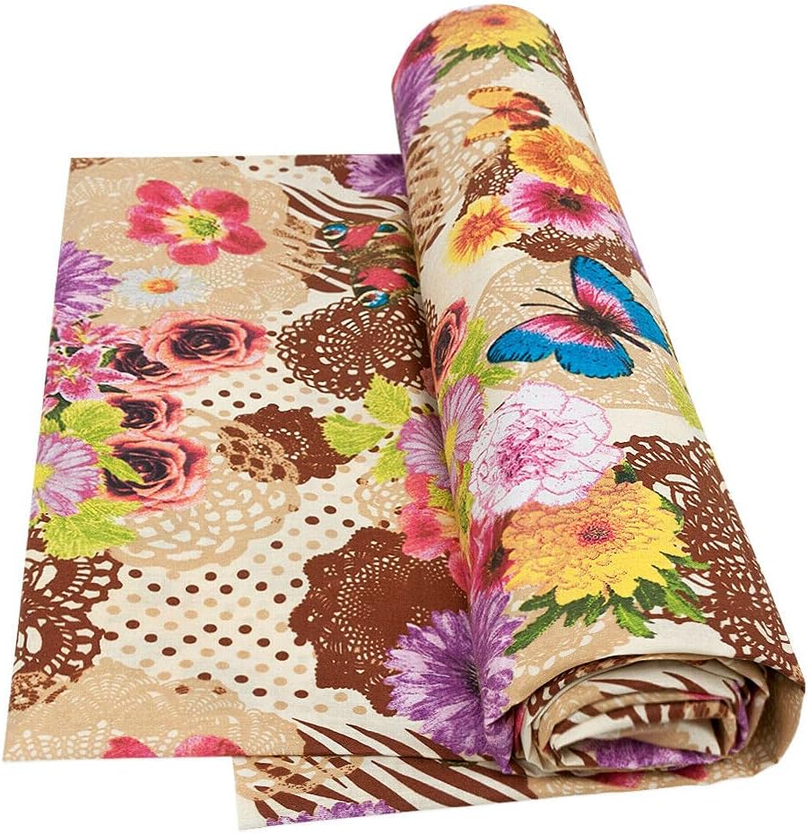 Telo Arredo Copritutto 270x280 cm Letto Poltrona Copridivano Cotone Cuoricini Fiori e Farfalle Beige