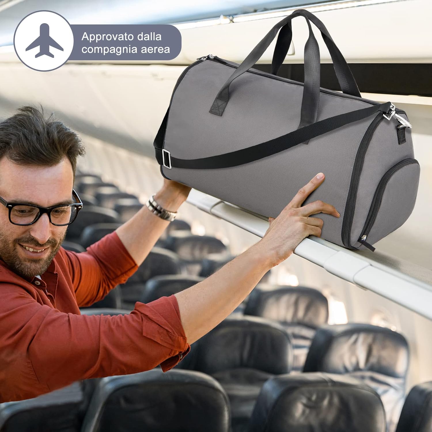 Borsone da Viaggio e Porta Abiti 2 in 1, Borsa da Viaggio con Scomparto per Scarpe e Tracolla Regolabile, Impermeabile, 50L (Grigio Scuro)